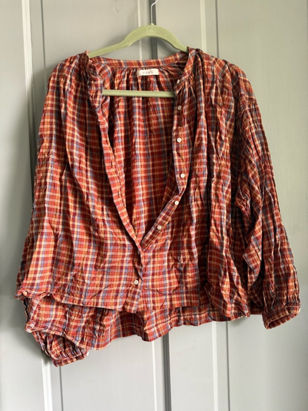 Doen Brown and Blue Plaid Jane Blouse